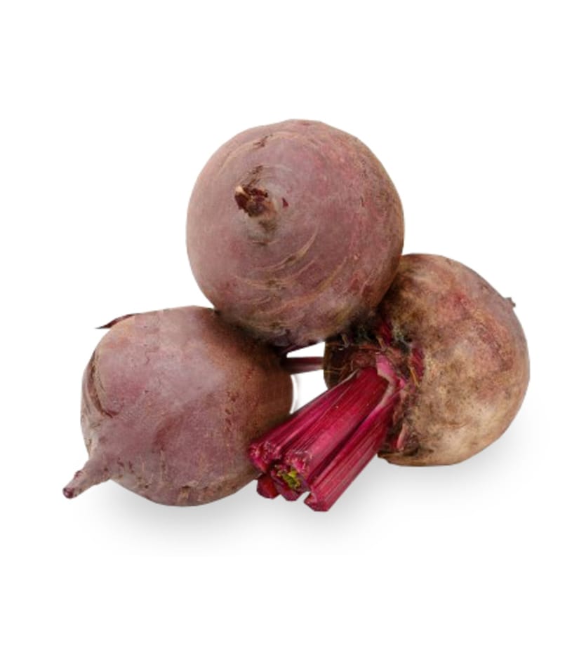 Three beets on a white background.