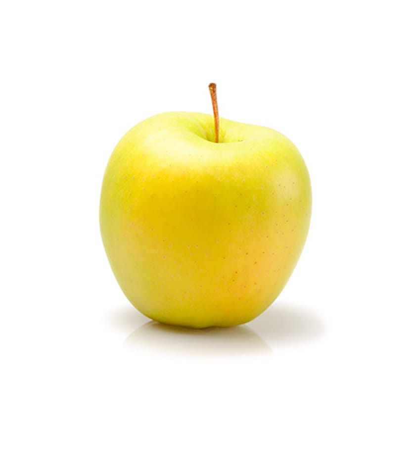 A golden apple on a white background.