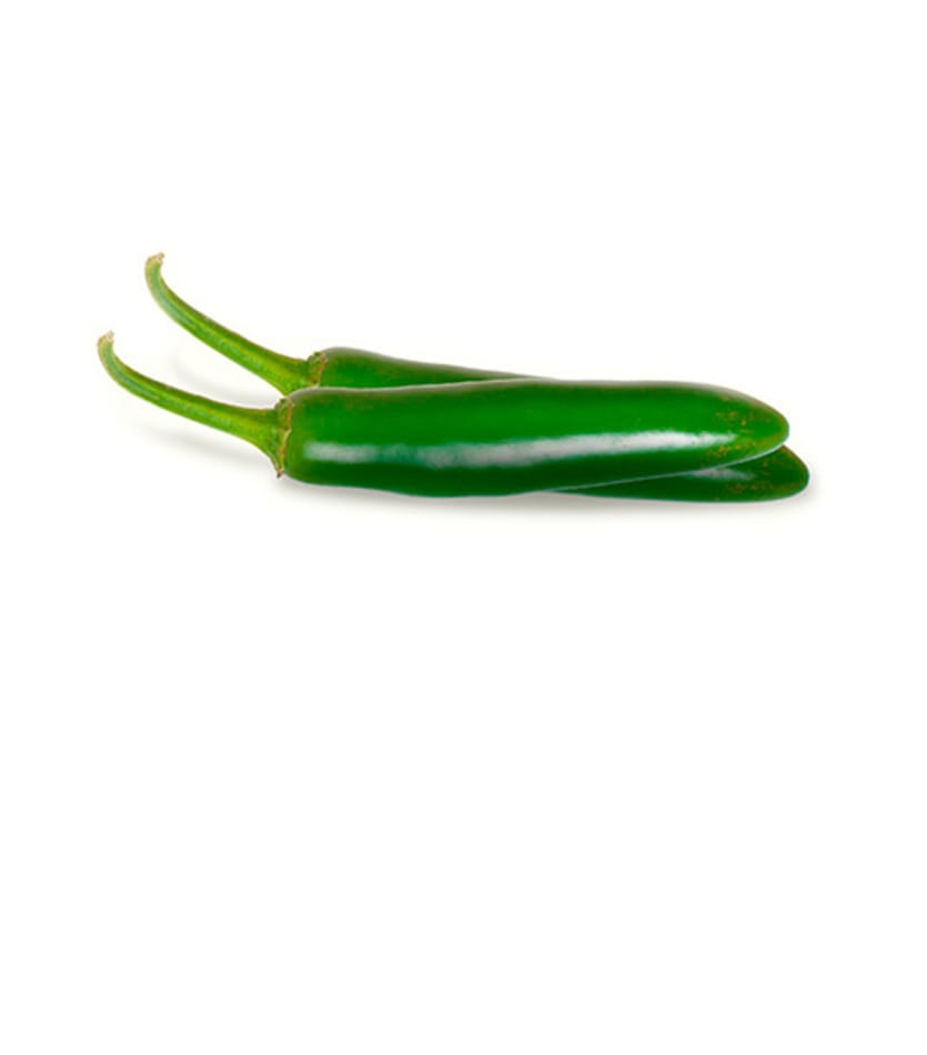 Two serrano peppers on a white background.